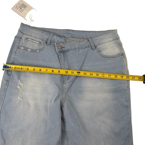 NWT Mekool Fashion Jeans Wide Leg Frayed Cuff Distressed Washed Denim 36 waist - Picture 9 of 16